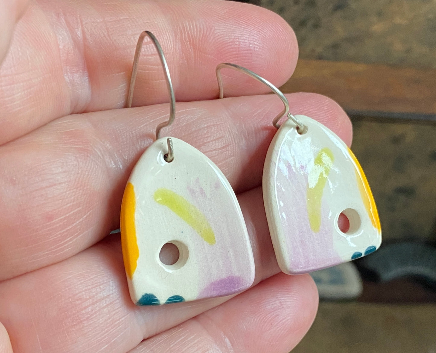 Handmade Ceramic Drop Earrings - Painterly Range, Lightweight & Comfortable, Beautifully Packaged