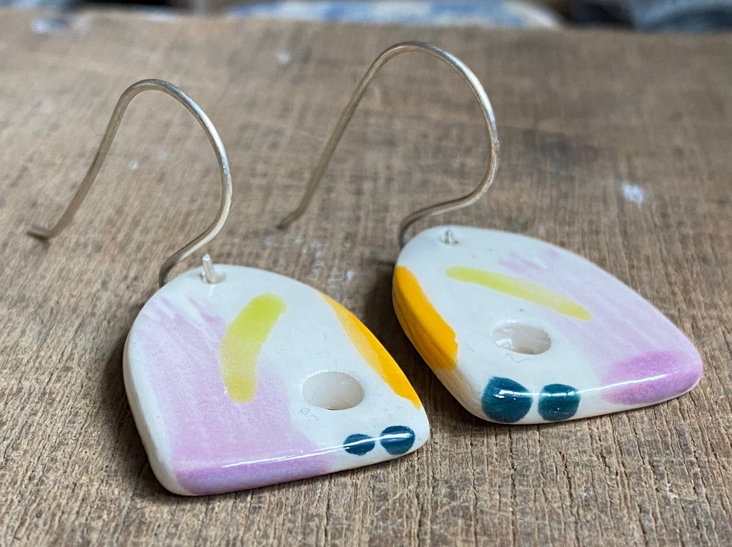 Handmade Ceramic Drop Earrings - Painterly Range, Lightweight & Comfortable, Beautifully Packaged