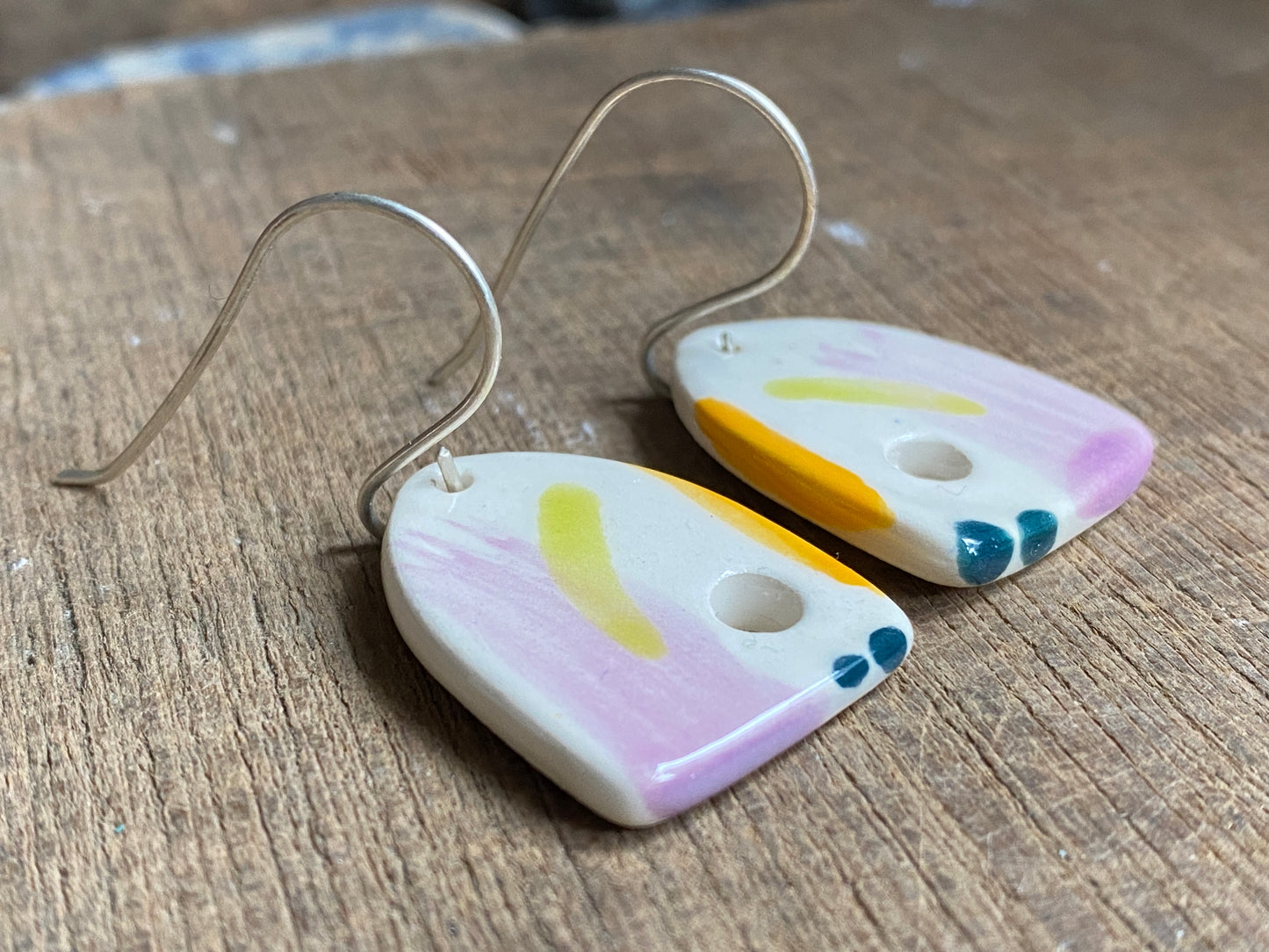 Handmade Ceramic Drop Earrings - Painterly Range, Lightweight & Comfortable, Beautifully Packaged