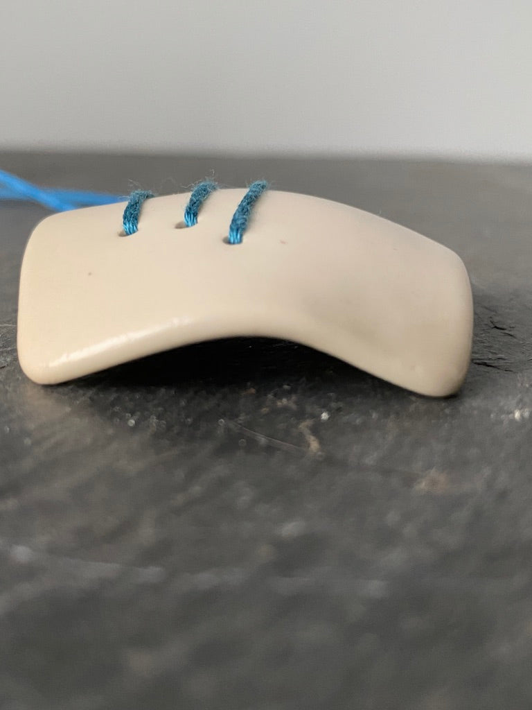 Handmade Ceramic Statement Pendant Necklace - Royal Blue Stitching