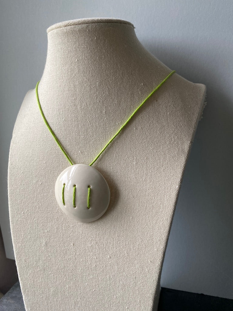 Handmade Contemporary Ceramic Pendant Necklace Lime and White