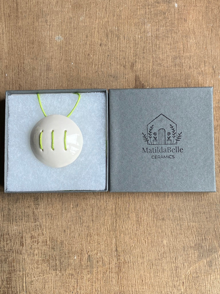 Handmade Contemporary Ceramic Pendant Necklace Lime and White