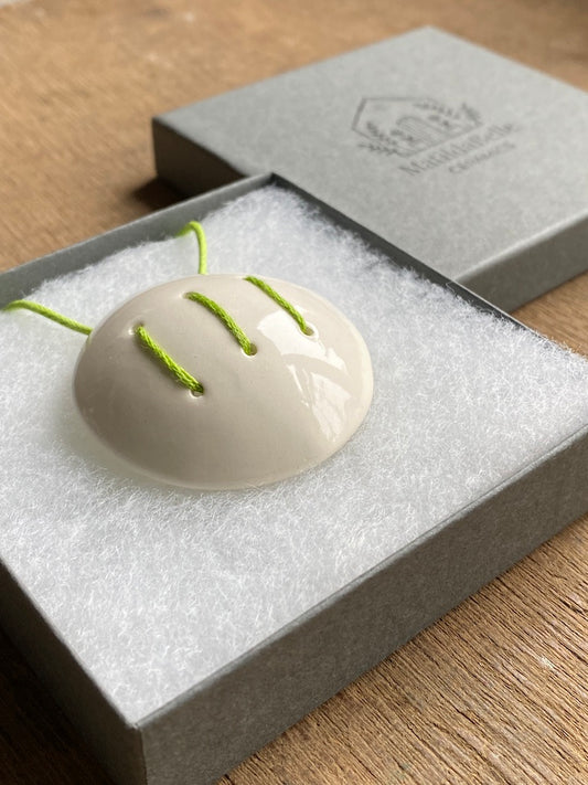 Handmade Contemporary Ceramic Pendant Necklace Lime and White