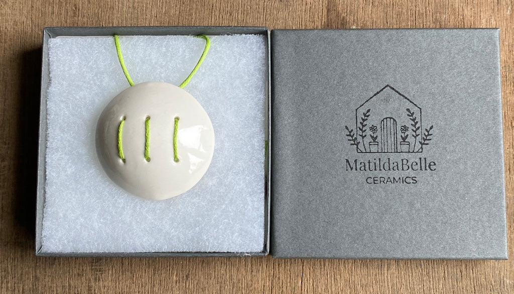 Handmade Contemporary Ceramic Pendant Necklace Lime and White