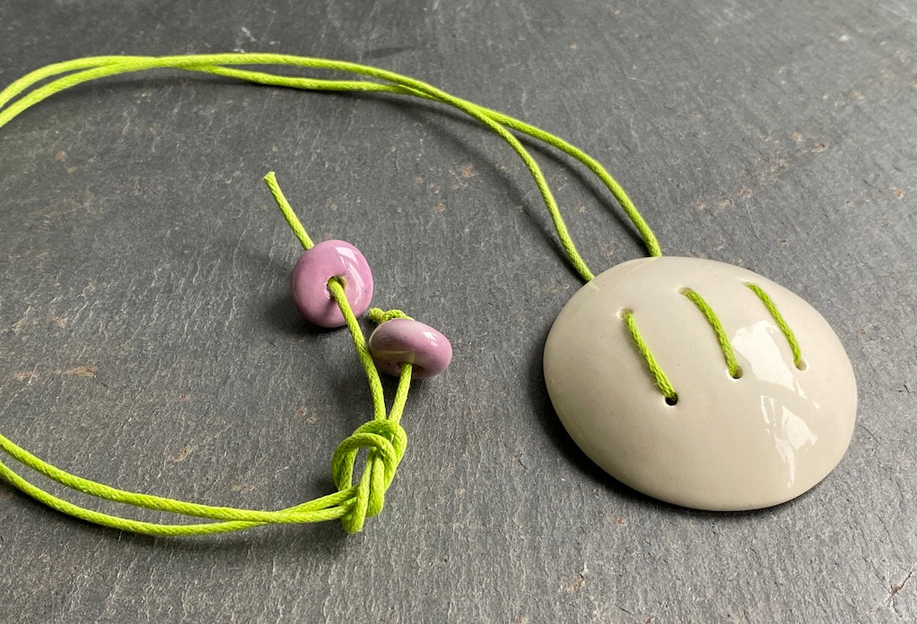 Handmade Contemporary Ceramic Pendant Necklace Lime and White