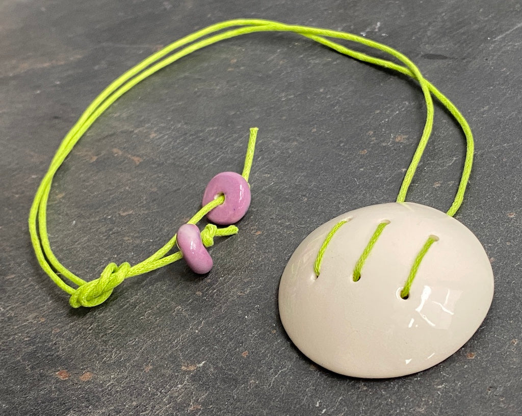 Handmade Contemporary Ceramic Pendant Necklace Lime and White