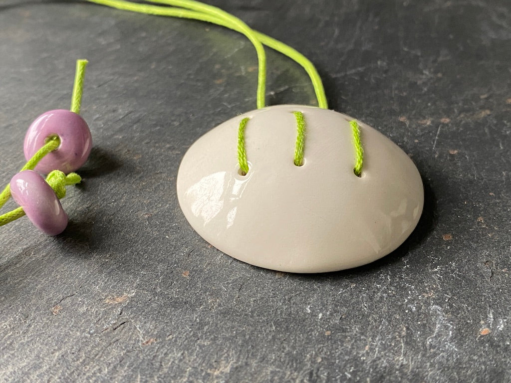 Handmade Contemporary Ceramic Pendant Necklace Lime and White