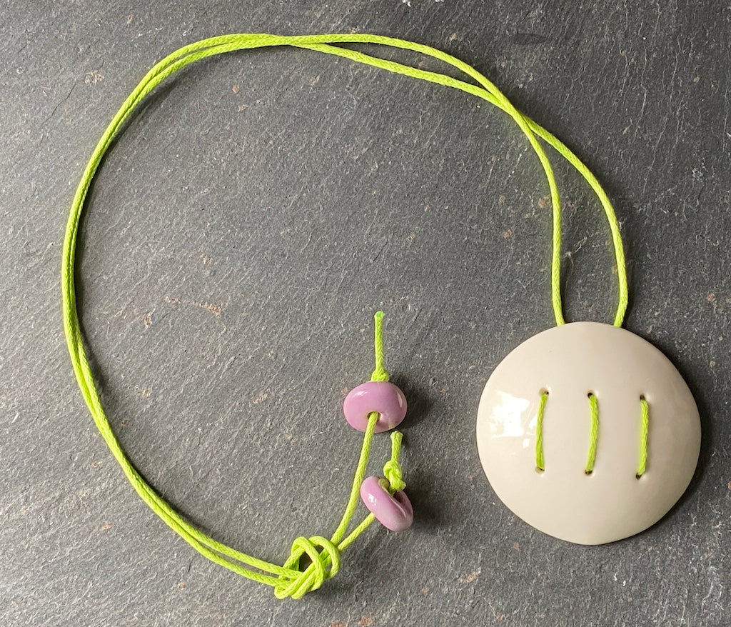 Handmade Contemporary Ceramic Pendant Necklace Lime and White