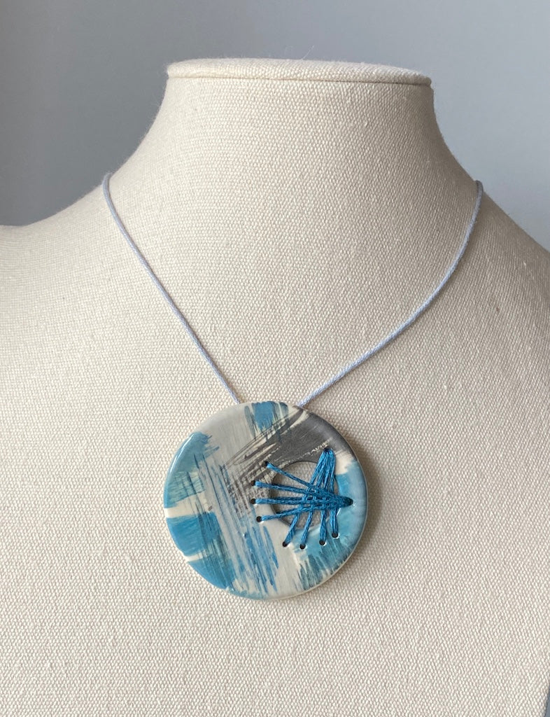Handmade Ceramic Pendant - Round Pendant Blue
