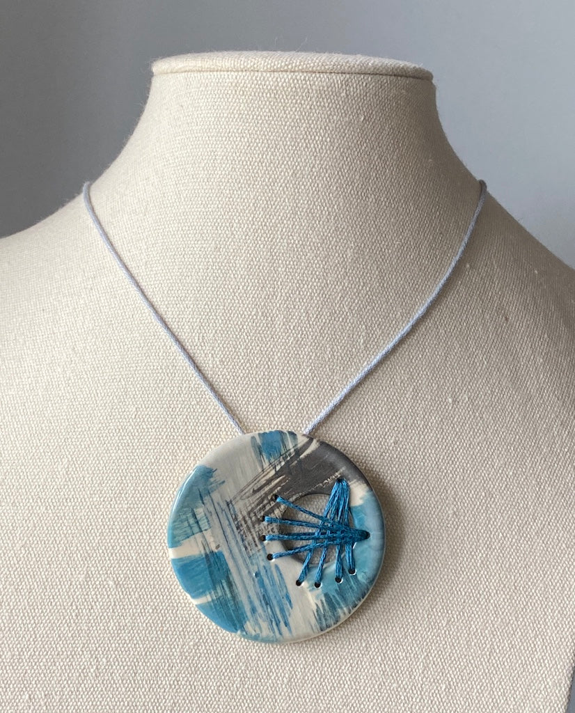 Handmade Ceramic Pendant - Round Pendant Blue