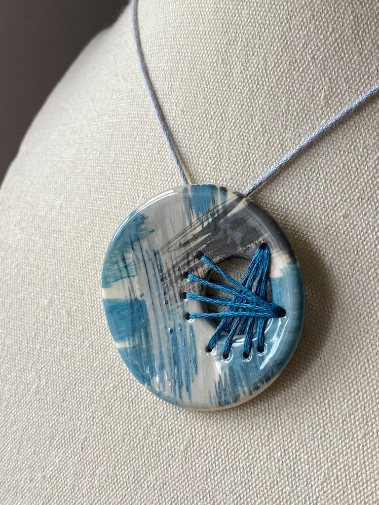 Handmade Ceramic Pendant - Round Pendant Blue