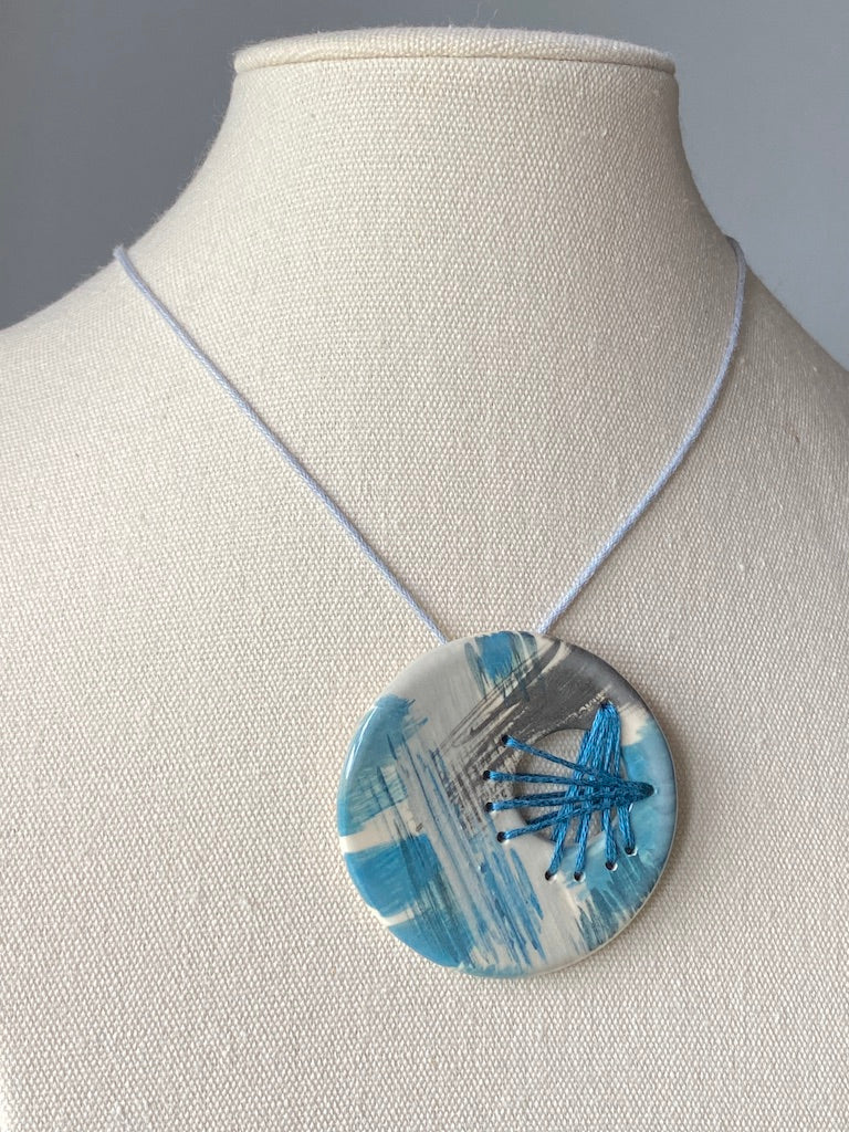 Handmade Ceramic Pendant - Round Pendant Blue
