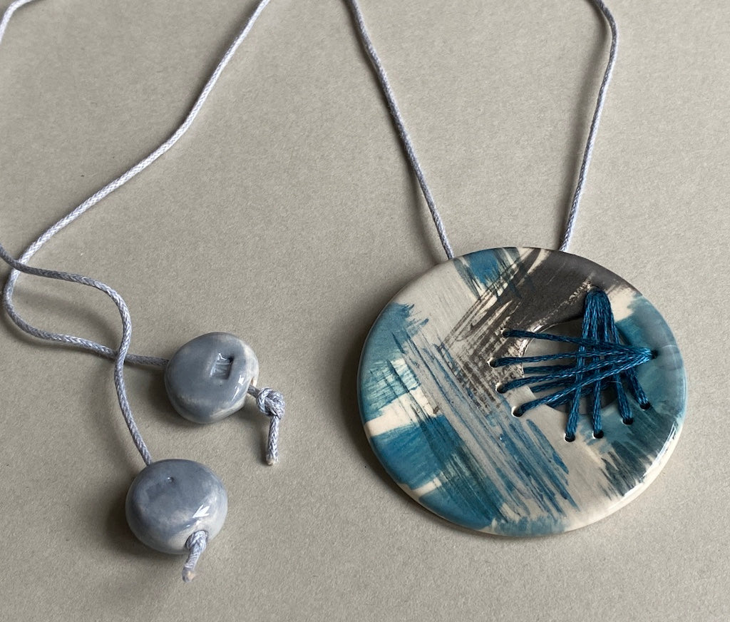 Handmade Ceramic Pendant - Round Pendant Blue