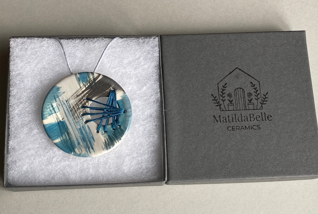 Handmade Ceramic Pendant - Round Pendant Blue
