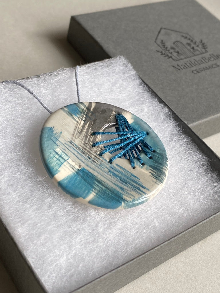 Handmade Ceramic Pendant - Round Pendant Blue