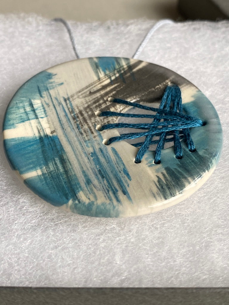 Handmade Ceramic Pendant - Round Pendant Blue