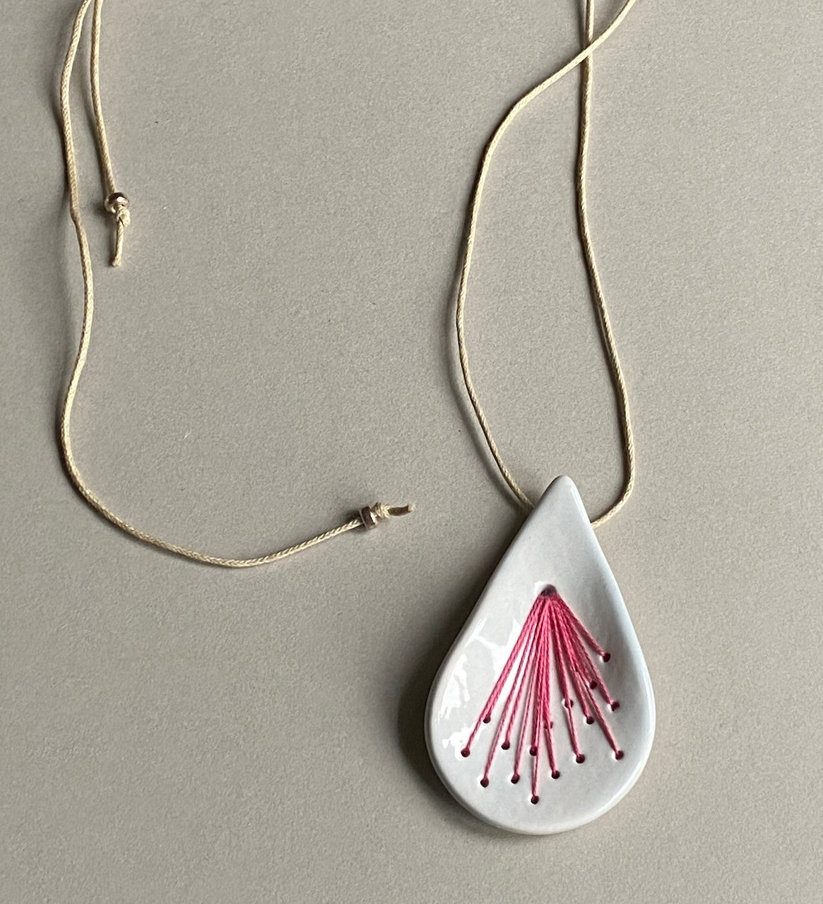 Handmade Pendant Necklace Ceramic Tear Drop, hot pink