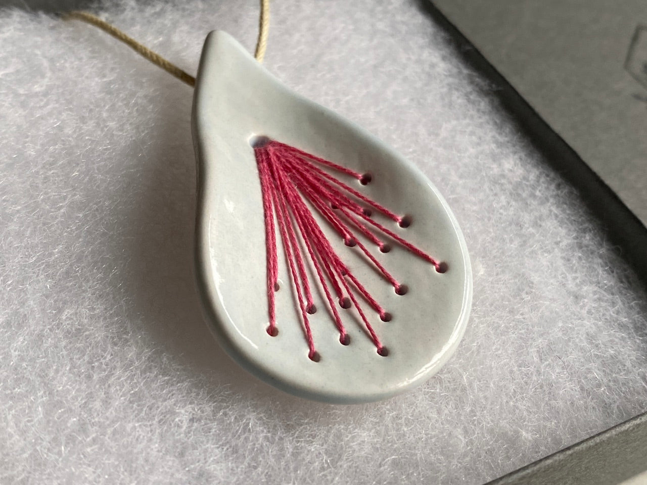 Handmade Pendant Necklace Ceramic Tear Drop, hot pink