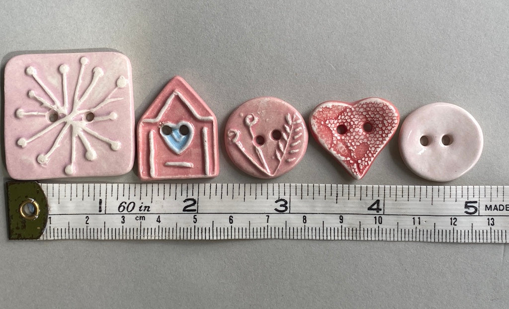 Ceramic Pink Buttons handmade set of Five mixed