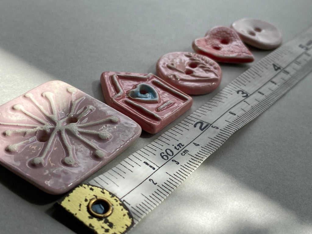 Ceramic Pink Buttons handmade set of Five mixed