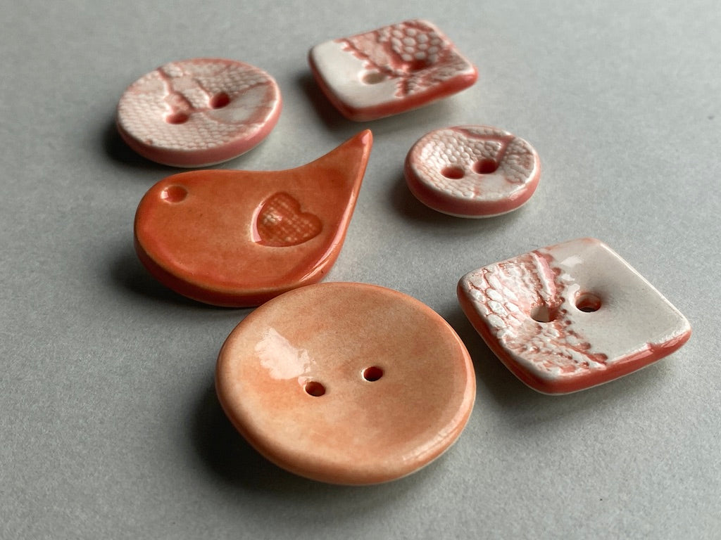 Buttons Handmade Ceramic set of Six mixed in Orange
