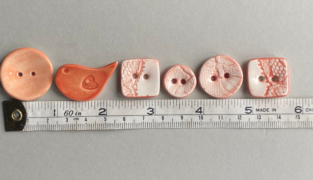 Buttons Handmade Ceramic set of Six mixed in Orange