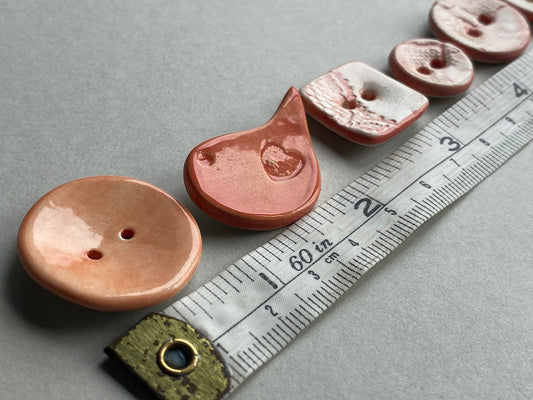 Buttons Handmade Ceramic set of Six mixed in Orange