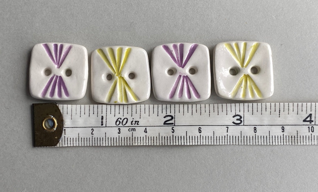 Pottery Buttons set of Four retro design purple and lime 23mm