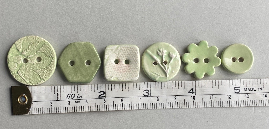 Buttons handmade ceramic set of 6 mixed green