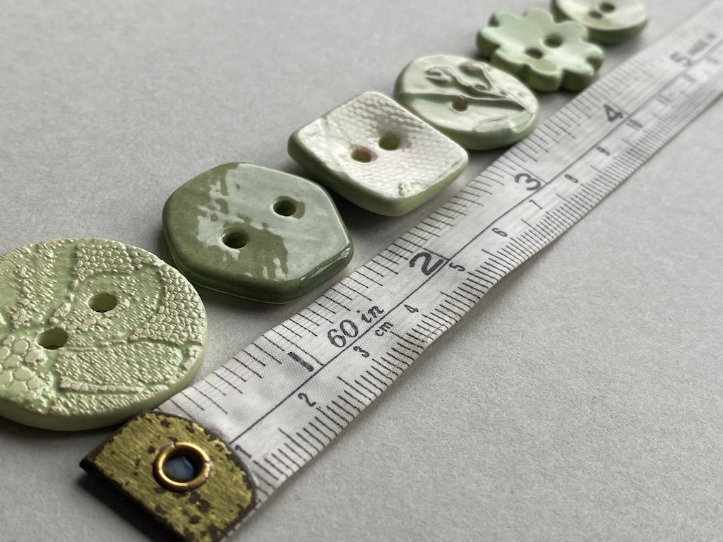 Buttons handmade ceramic set of 6 mixed green