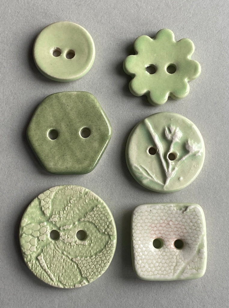 Buttons handmade ceramic set of 6 mixed green