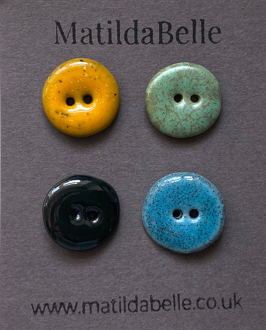 Set of 4 Hand-Formed Round Rustic Black Clay Buttons - 11mm to 13mm