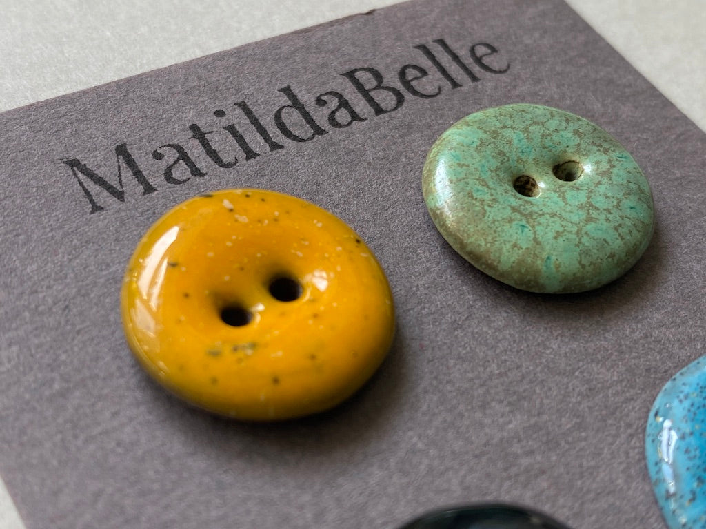 Set of 4 Hand-Formed Round Rustic Black Clay Buttons - 11mm to 13mm