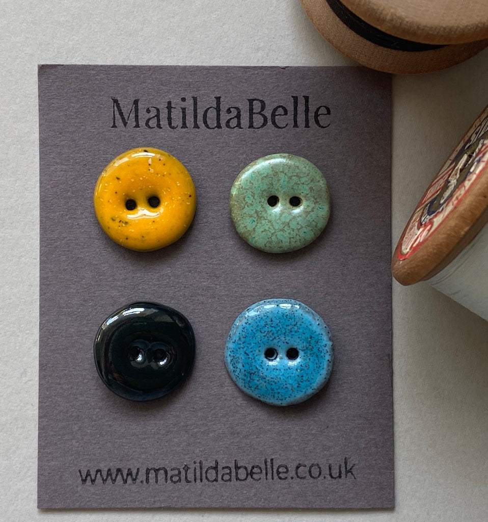 Set of 4 Hand-Formed Round Rustic Black Clay Buttons - 11mm to 13mm