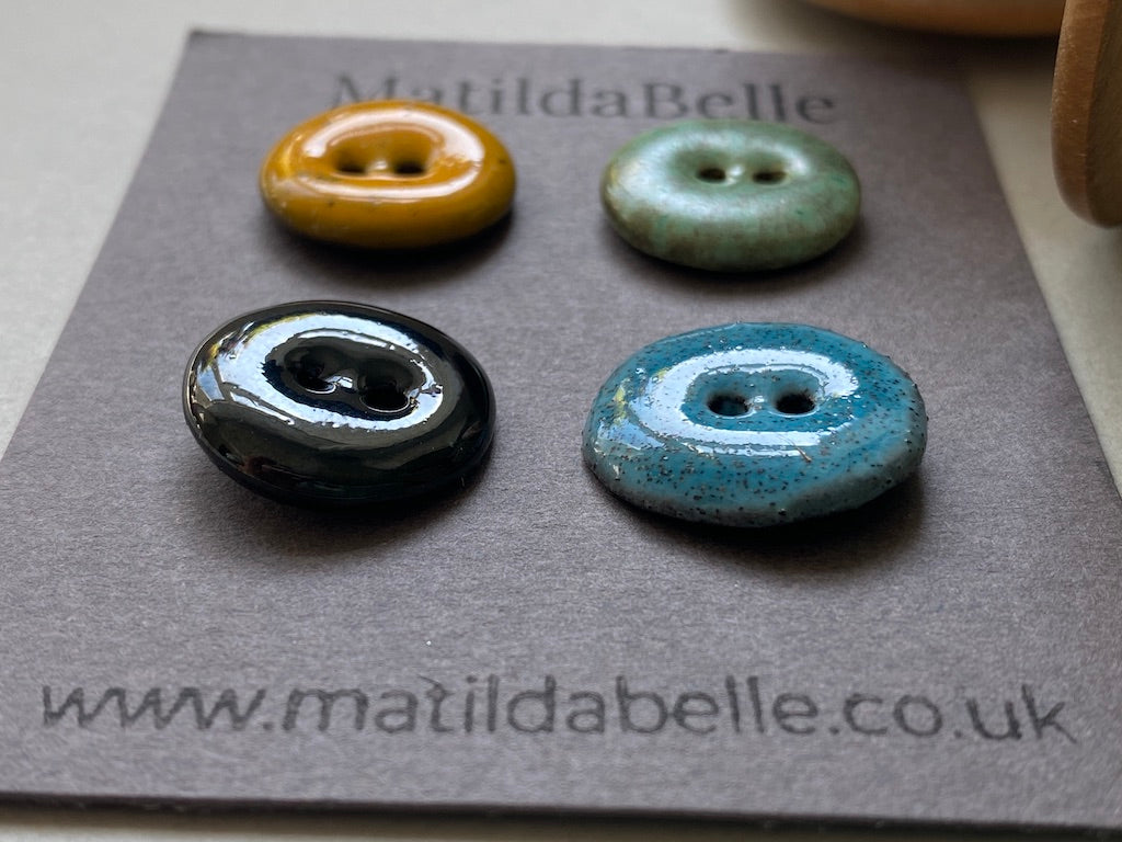Set of 4 Hand-Formed Round Rustic Black Clay Buttons - 11mm to 13mm