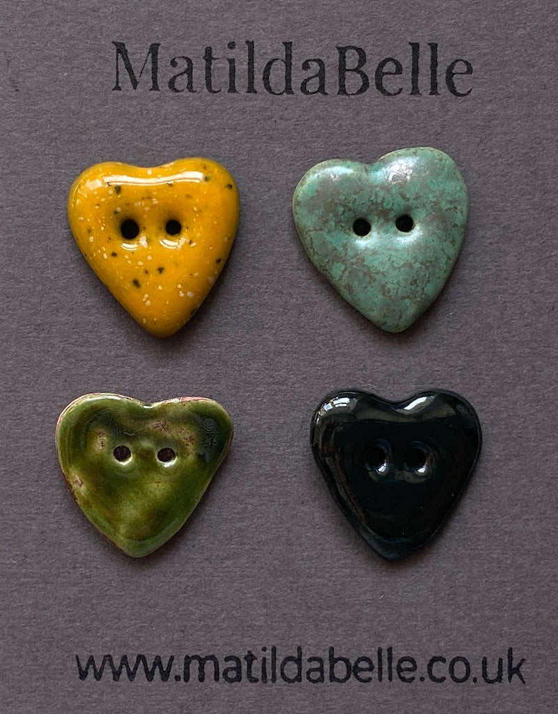 Set of 4 Rustic Heart Clay Buttons -
