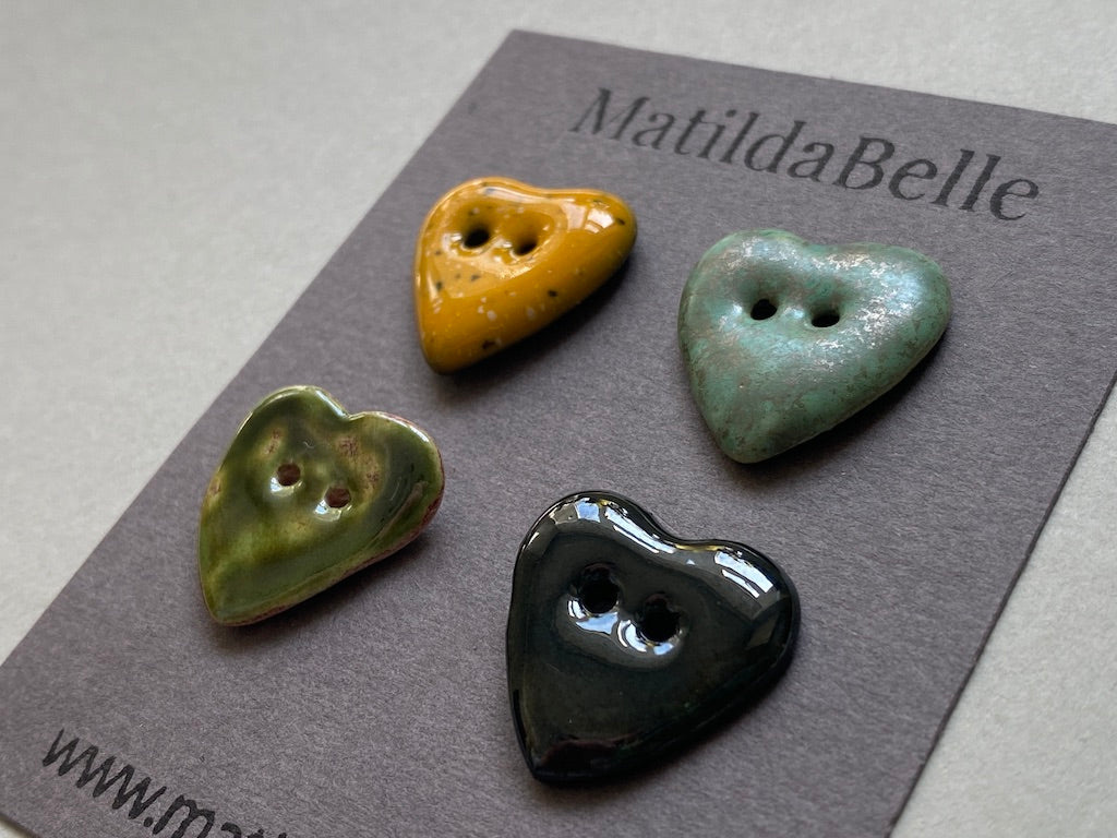 Set of 4 Rustic Heart Clay Buttons -