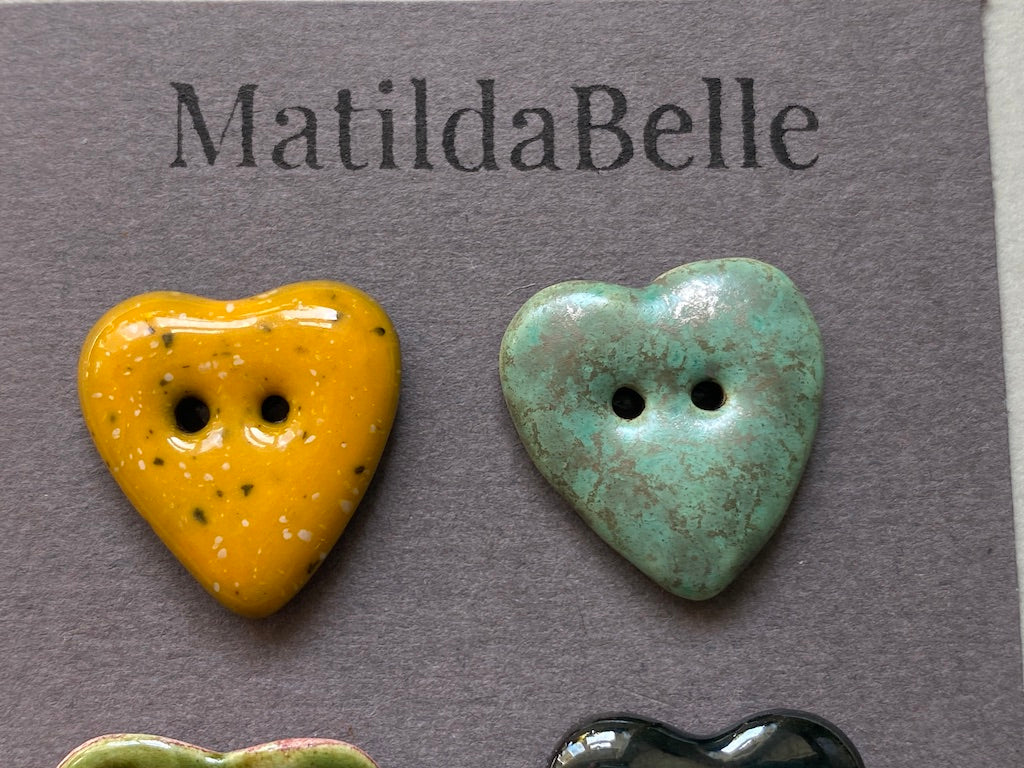 Set of 4 Rustic Heart Clay Buttons -