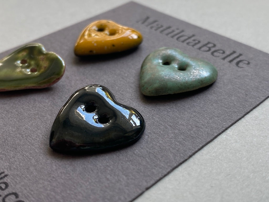Set of 4 Rustic Heart Clay Buttons -