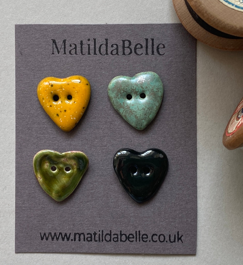 Set of 4 Rustic Heart Clay Buttons -