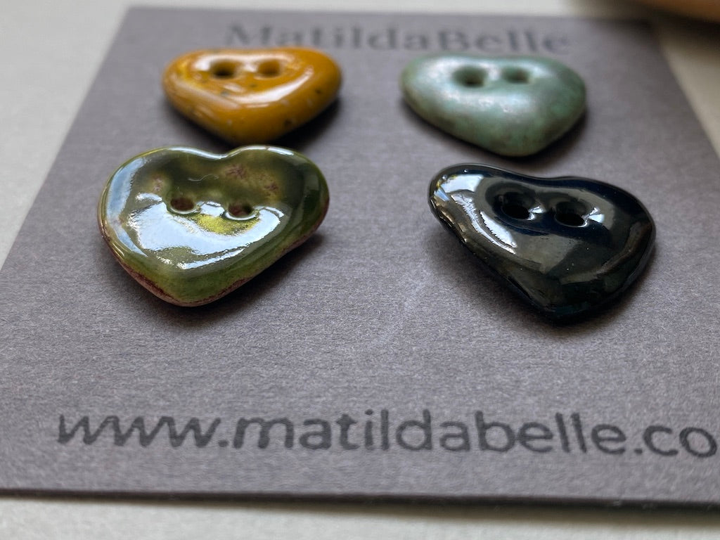 Set of 4 Rustic Heart Clay Buttons -