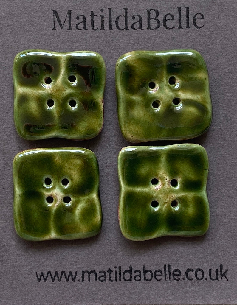 23mm 2Set of 4 Rustic Square Olive Green Glazed Buttons - 23mm