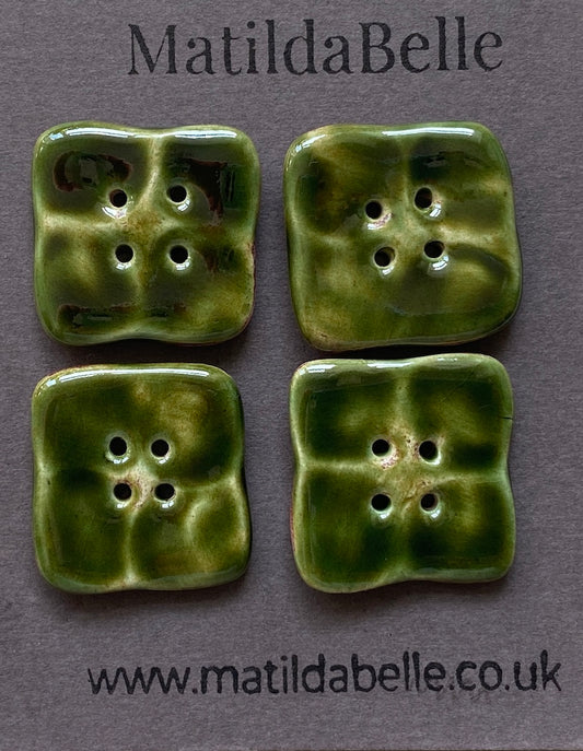 23mm 2Set of 4 Rustic Square Olive Green Glazed Buttons - 23mm