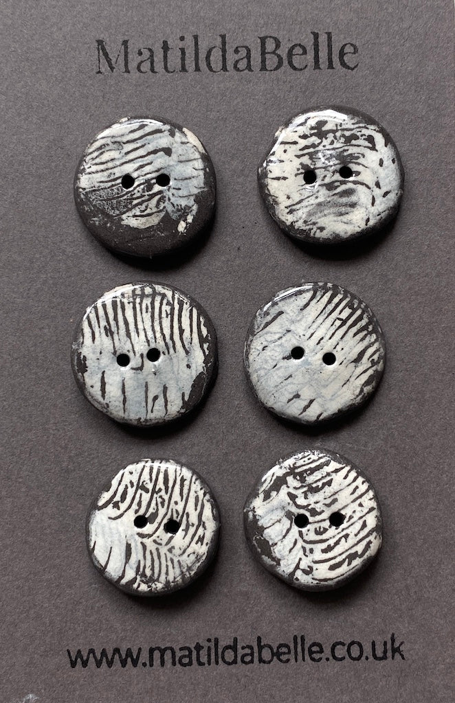 21mm Set of 6 Hand-Formed Black Clay Ceramic Round Buttons - Approx. 19mm-21mm - Rustic Yet Contemporary Design