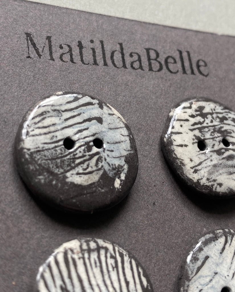 21mm Set of 6 Hand-Formed Black Clay Ceramic Round Buttons - Approx. 19mm-21mm - Rustic Yet Contemporary Design