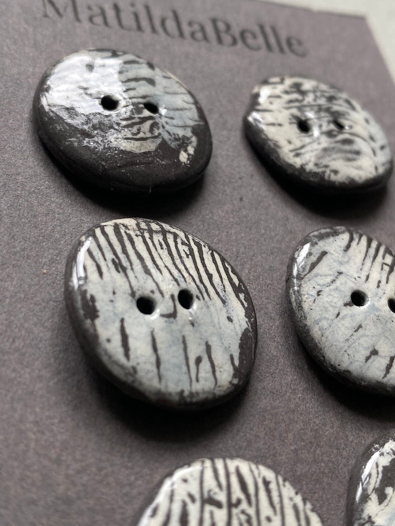 21mm Set of 6 Hand-Formed Black Clay Ceramic Round Buttons - Approx. 19mm-21mm - Rustic Yet Contemporary Design