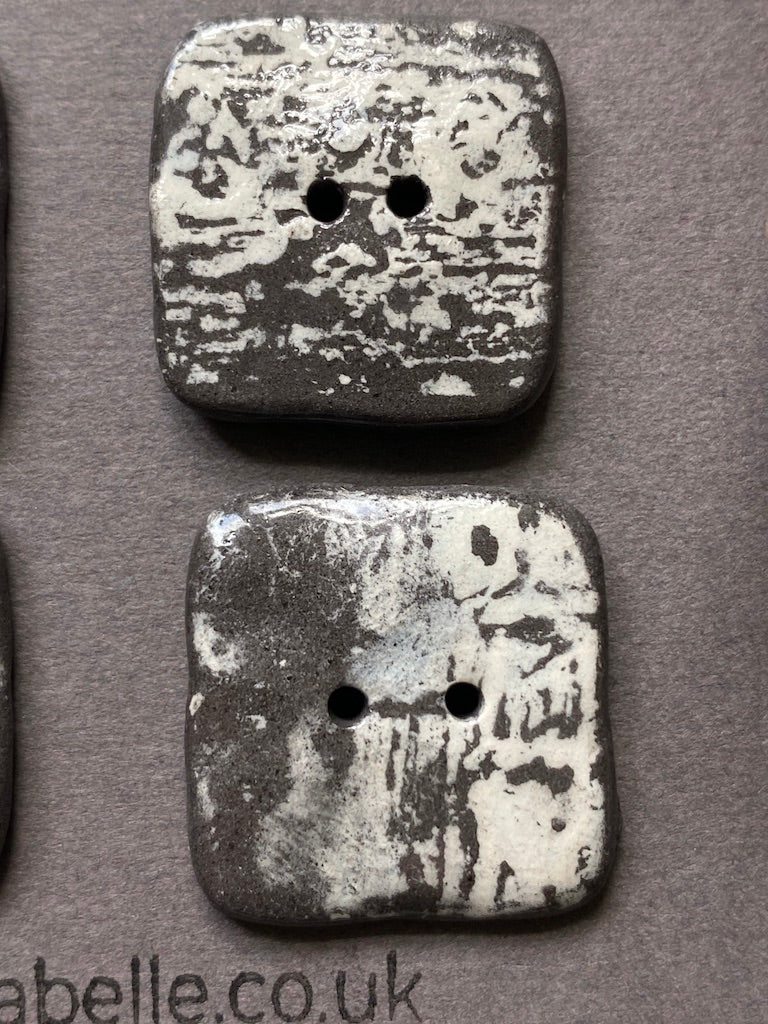 Set of 6 Hand-Formed Black Clay Ceramic Square  Buttons - 24mm - Rustic Yet Contemporary Design