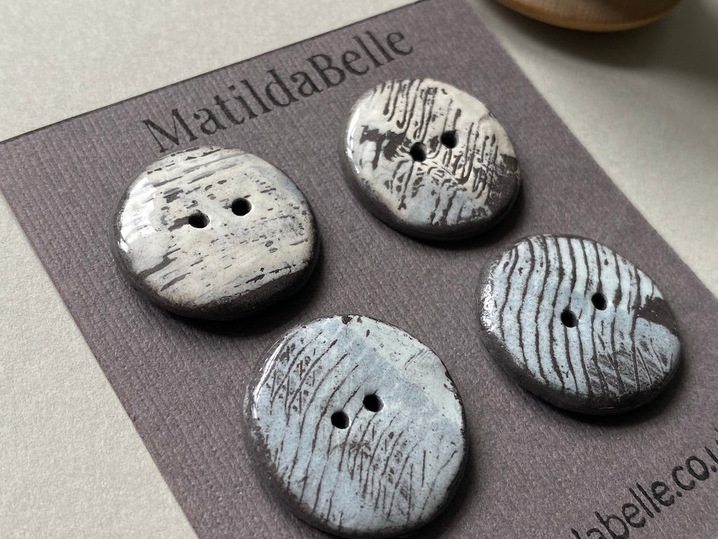 24mm Set of 4 Hand-Formed Black Clay Ceramic Round Buttons - Approx 24mm