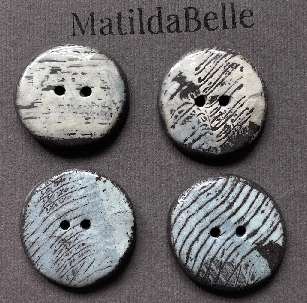24mm Set of 4 Hand-Formed Black Clay Ceramic Round Buttons - Approx 24mm