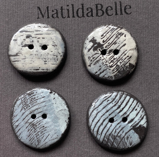 24mm Set of 4 Hand-Formed Black Clay Ceramic Round Buttons - Approx 24mm